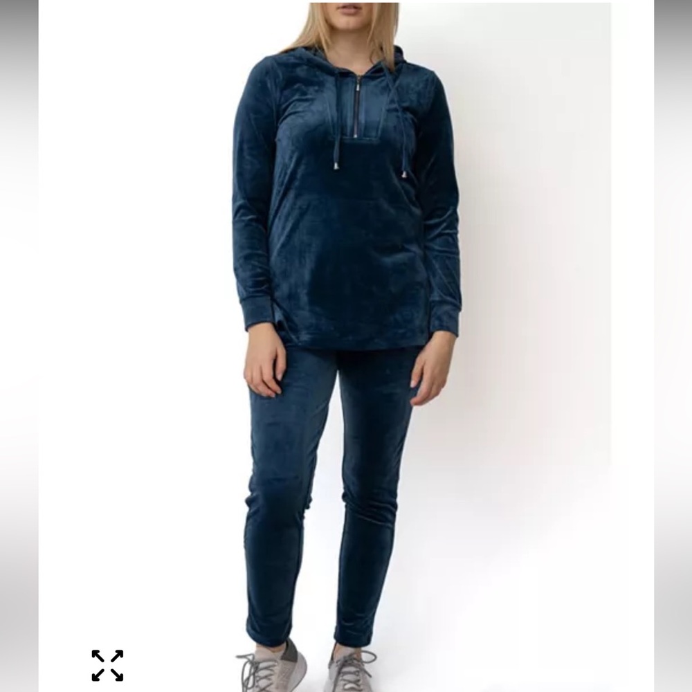 Ladies Cable & Gauge Women's Quarter Zip Hoodie And Pant Velour Matching Set Med